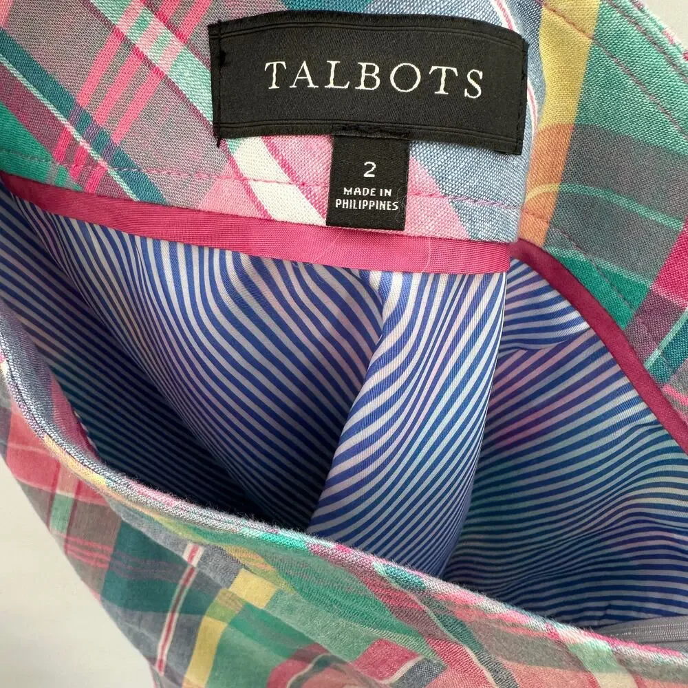 Talbots Madras Pastel Plaid Linen Cotton Blend Skirt // 2